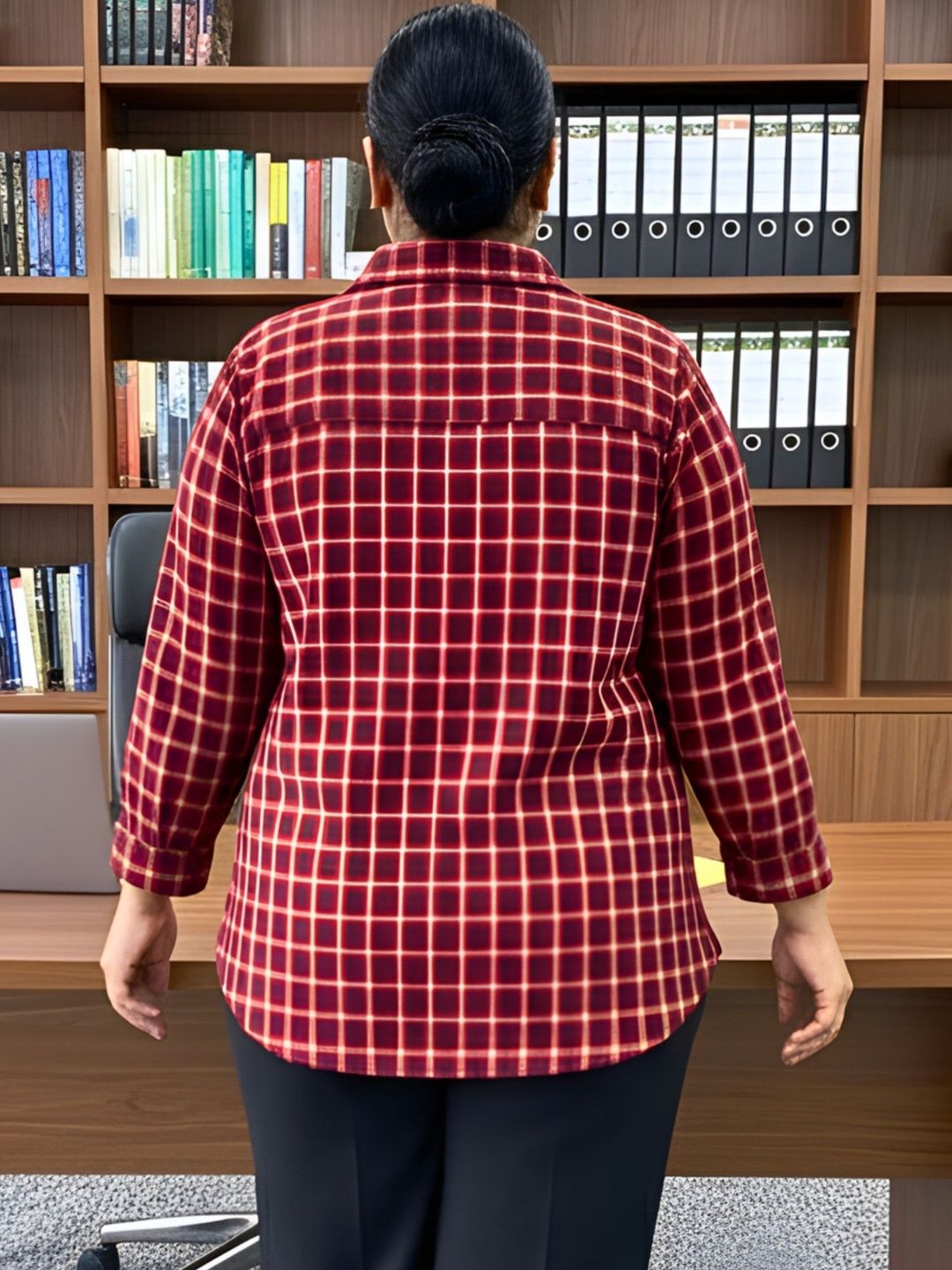 Red Woolen Checkered Plus Size Shirt — view 2