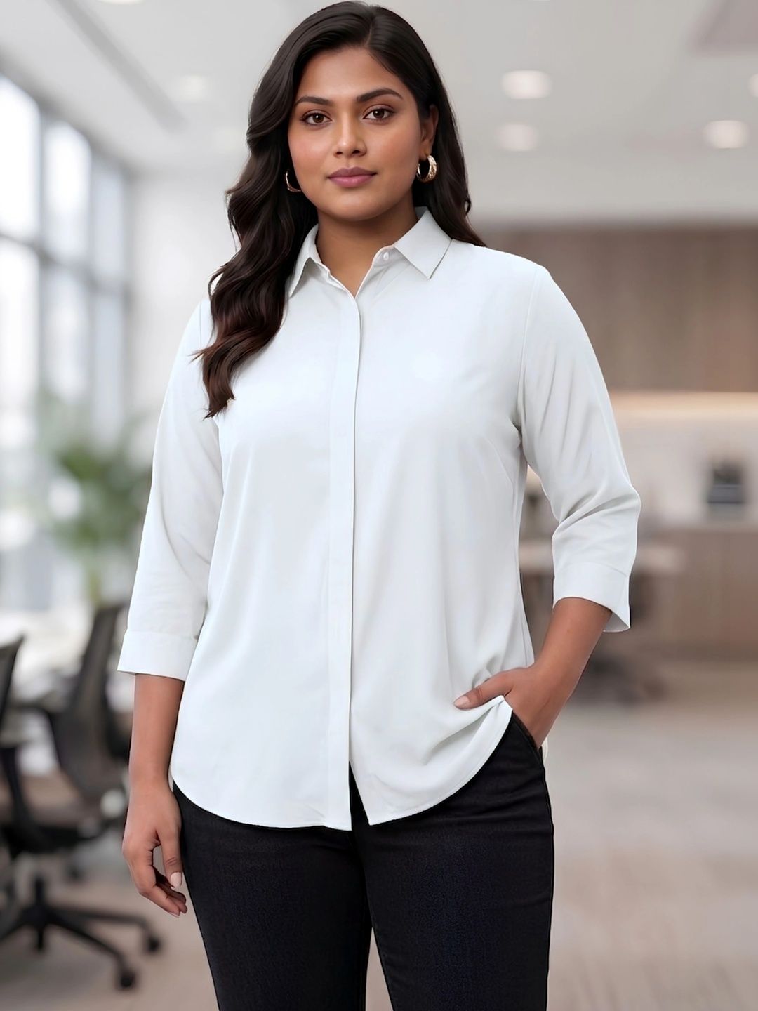 OffWhite Rayon Concealed Plus Size Tunic — view 1