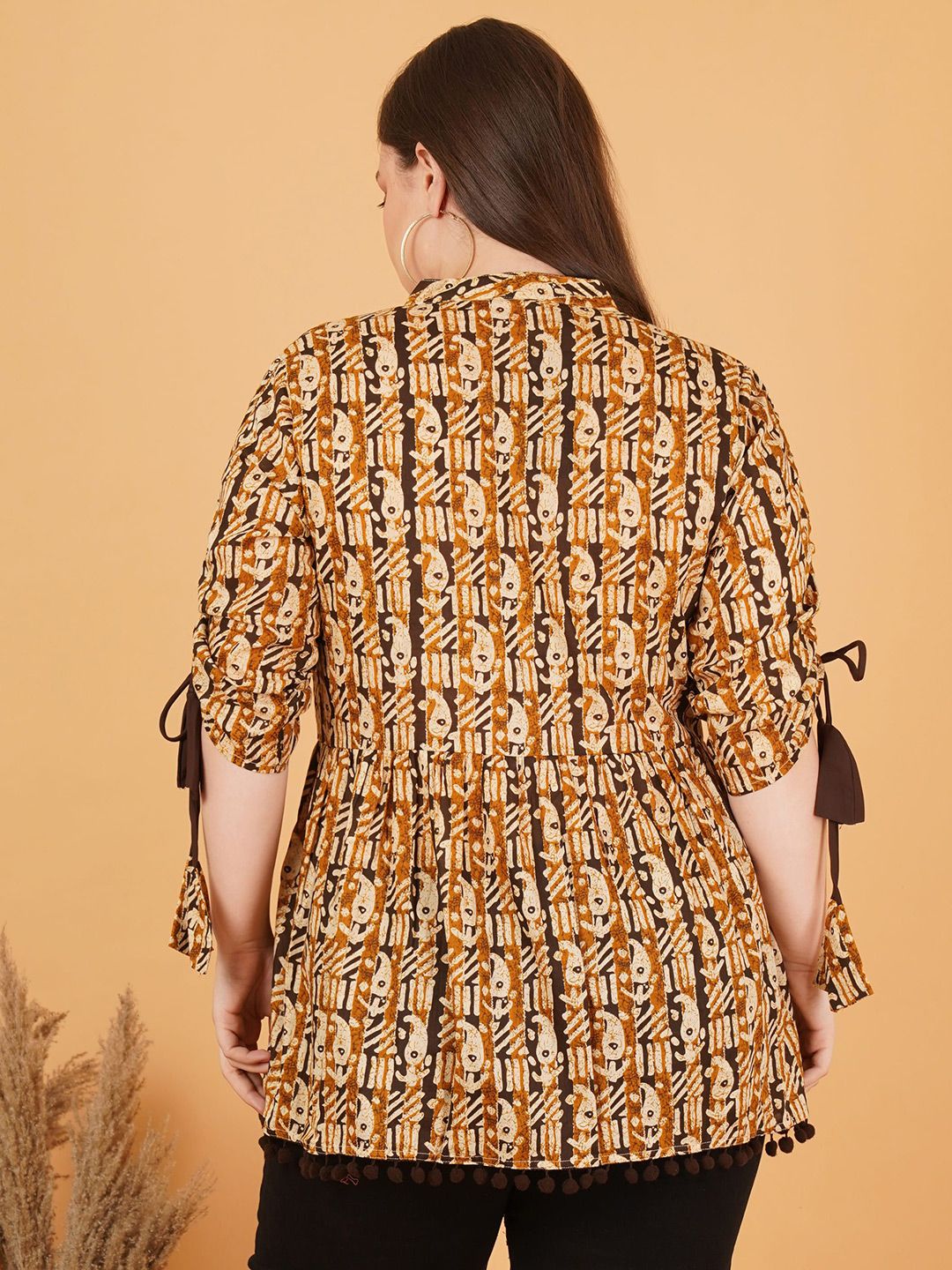 Brown Paisley Cotton Plus Size Tunic — view 5