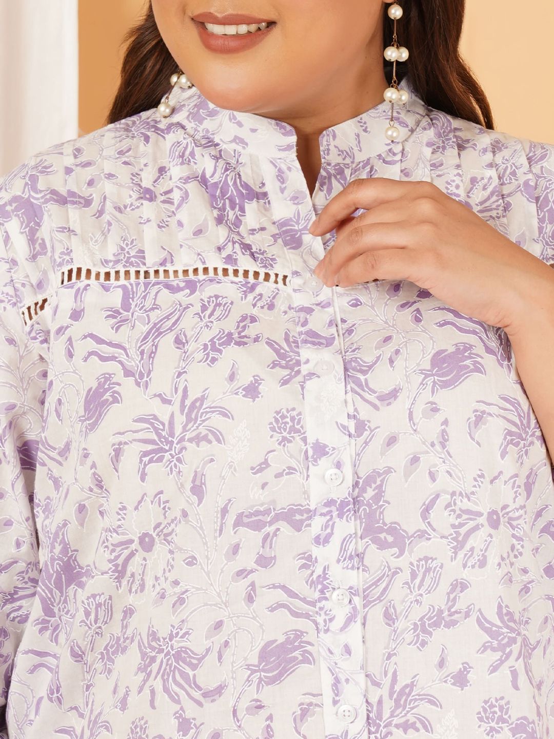 Purple Print Plus Size Lace Shirt — view 2