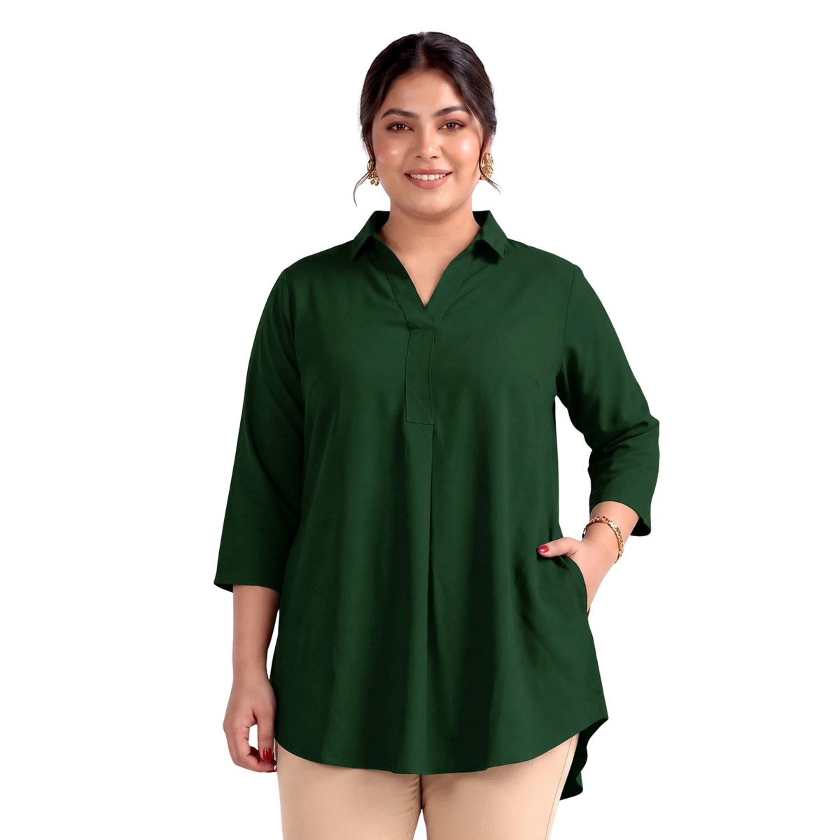 Dark Green Rayon Centrepleat Longline Tunic