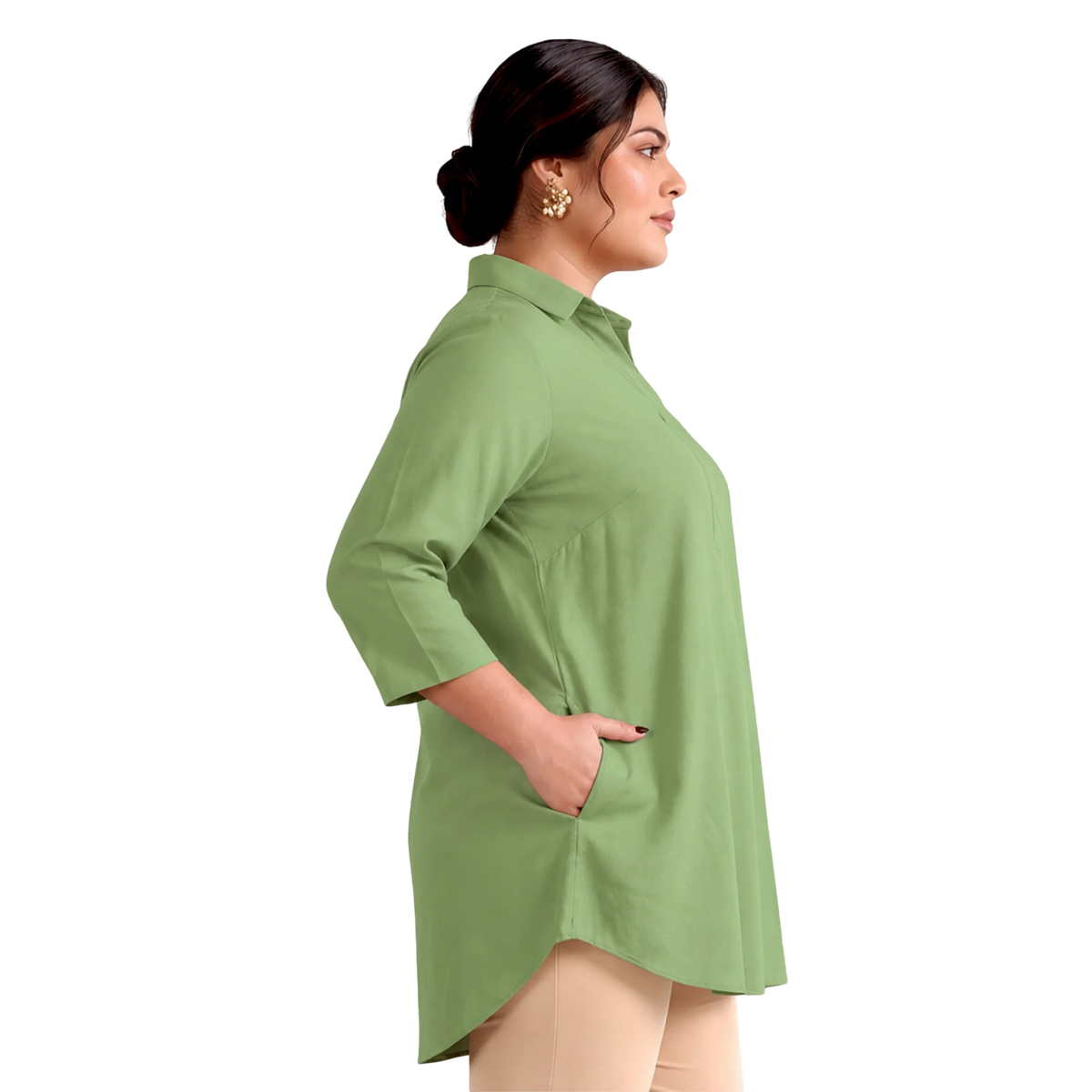 Green Rayon Centrepleat Longline Tunic