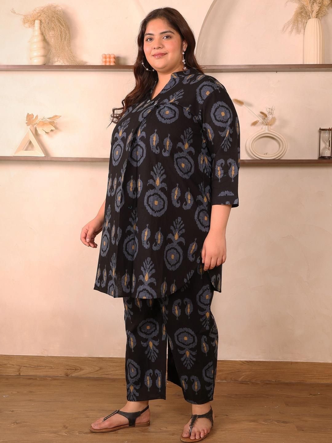 Black Cotton Print Plus Size Co Ord Set — view 4