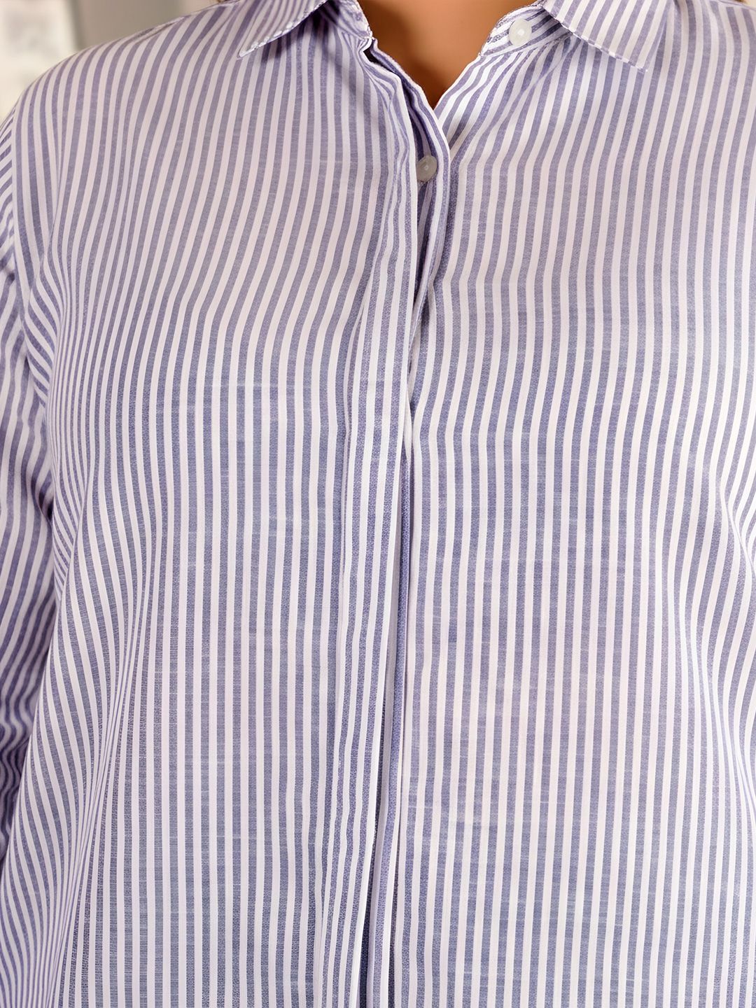 Blue Linen Stripe Formal Shirt — view 2