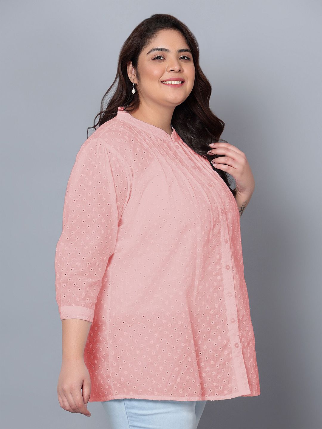 Peach Chikankari Plus Size Tunic — view 3