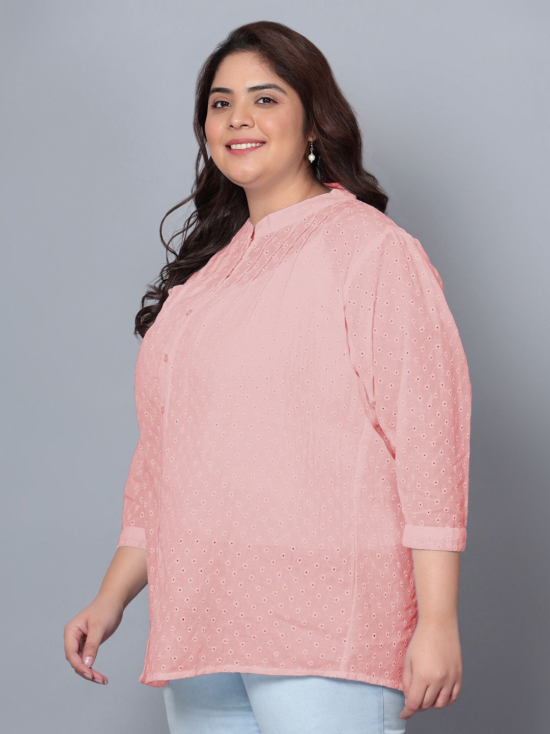 Peach Chikankari Plus Size Tunic — view 4
