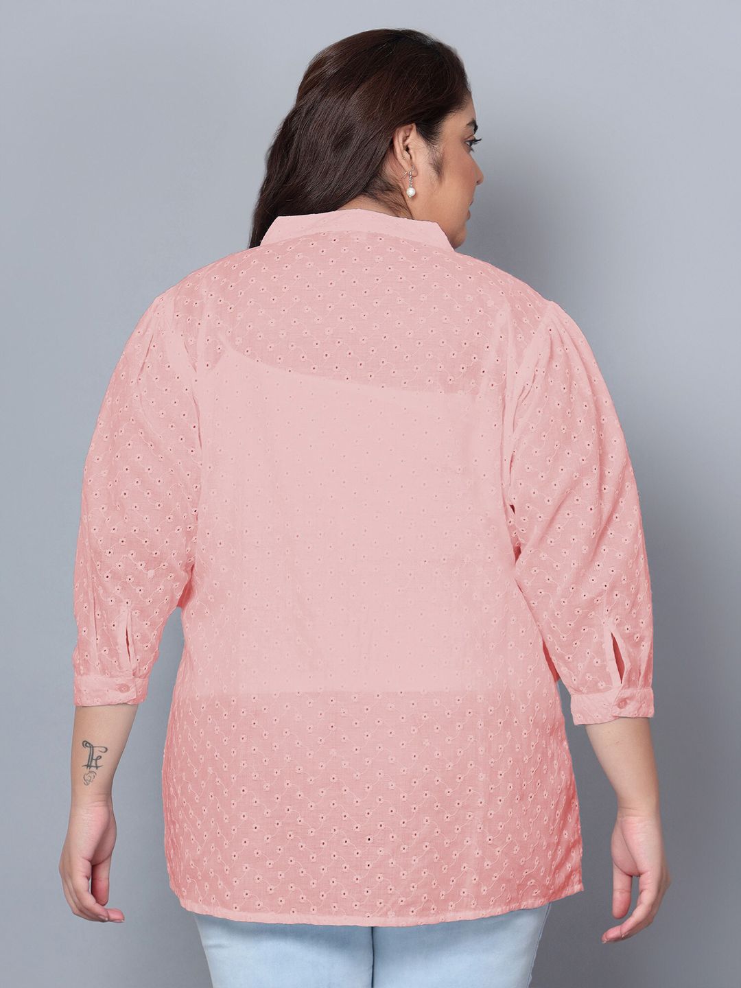 Peach Chikankari Plus Size Tunic — view 5