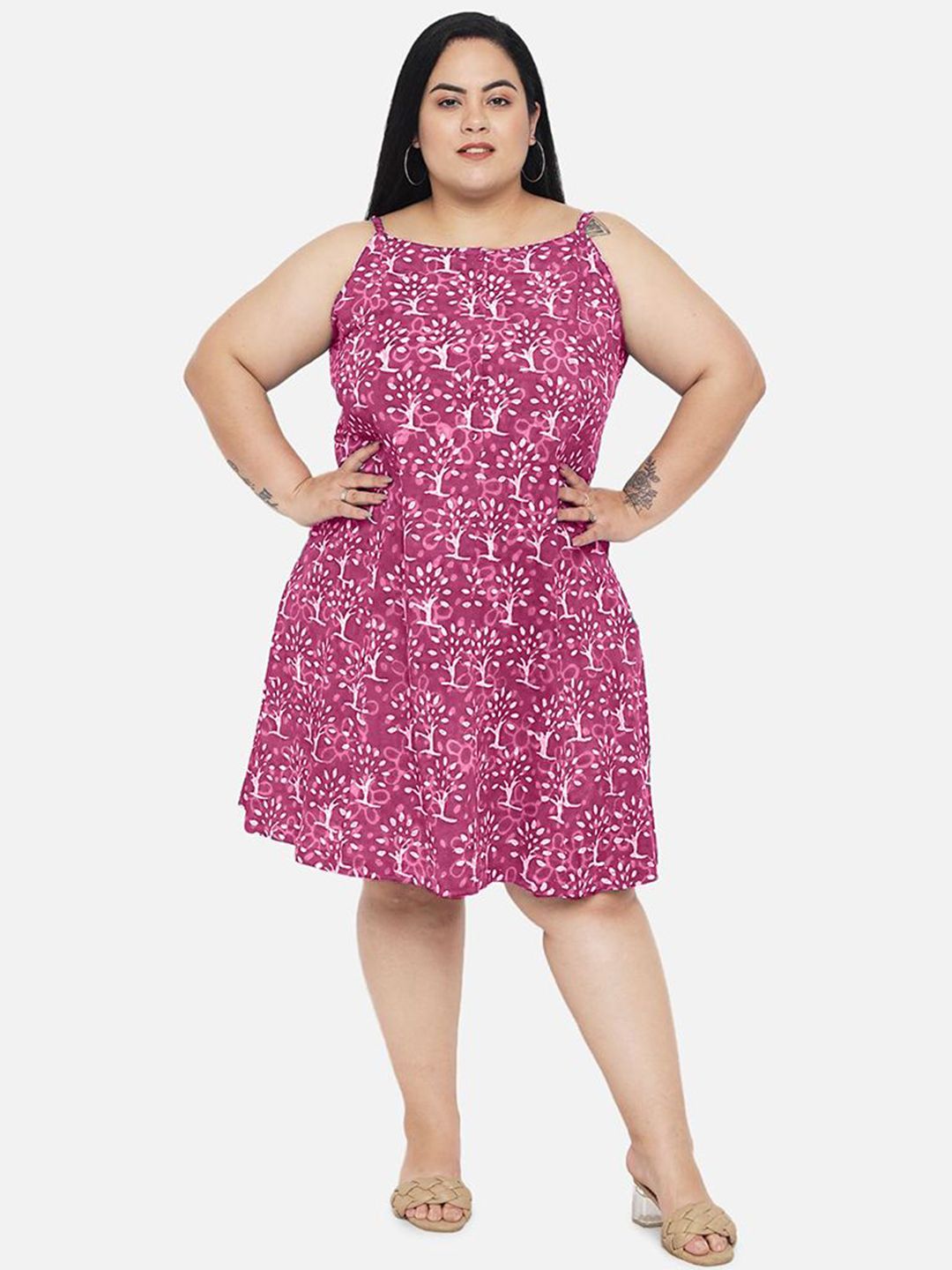 Pink A-Line Hand Block Plus Size Dress — view 7
