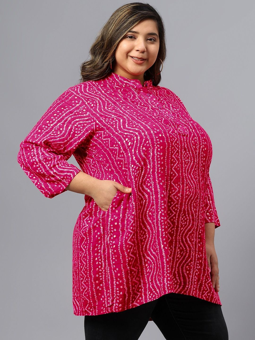 Pink Bandhani Print Tunic — view 3