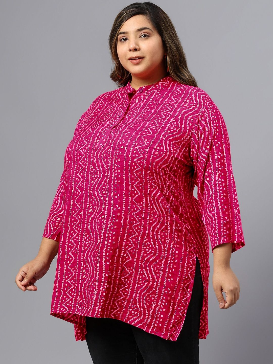 Pink Bandhani Print Tunic — view 4