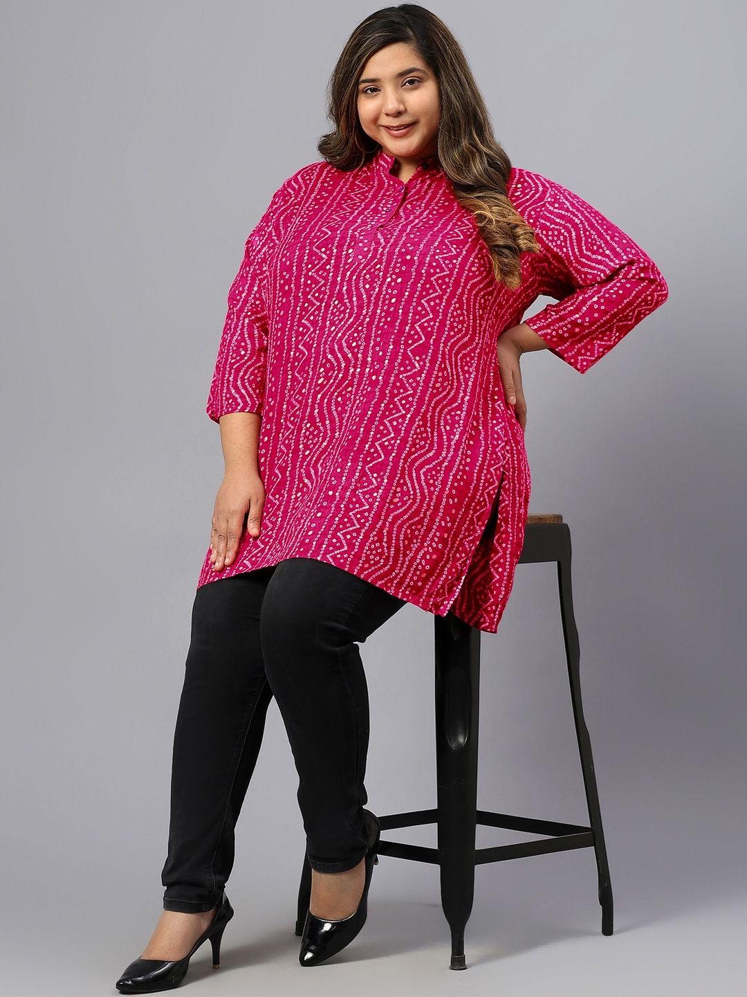 Pink Bandhani Print Tunic — view 6