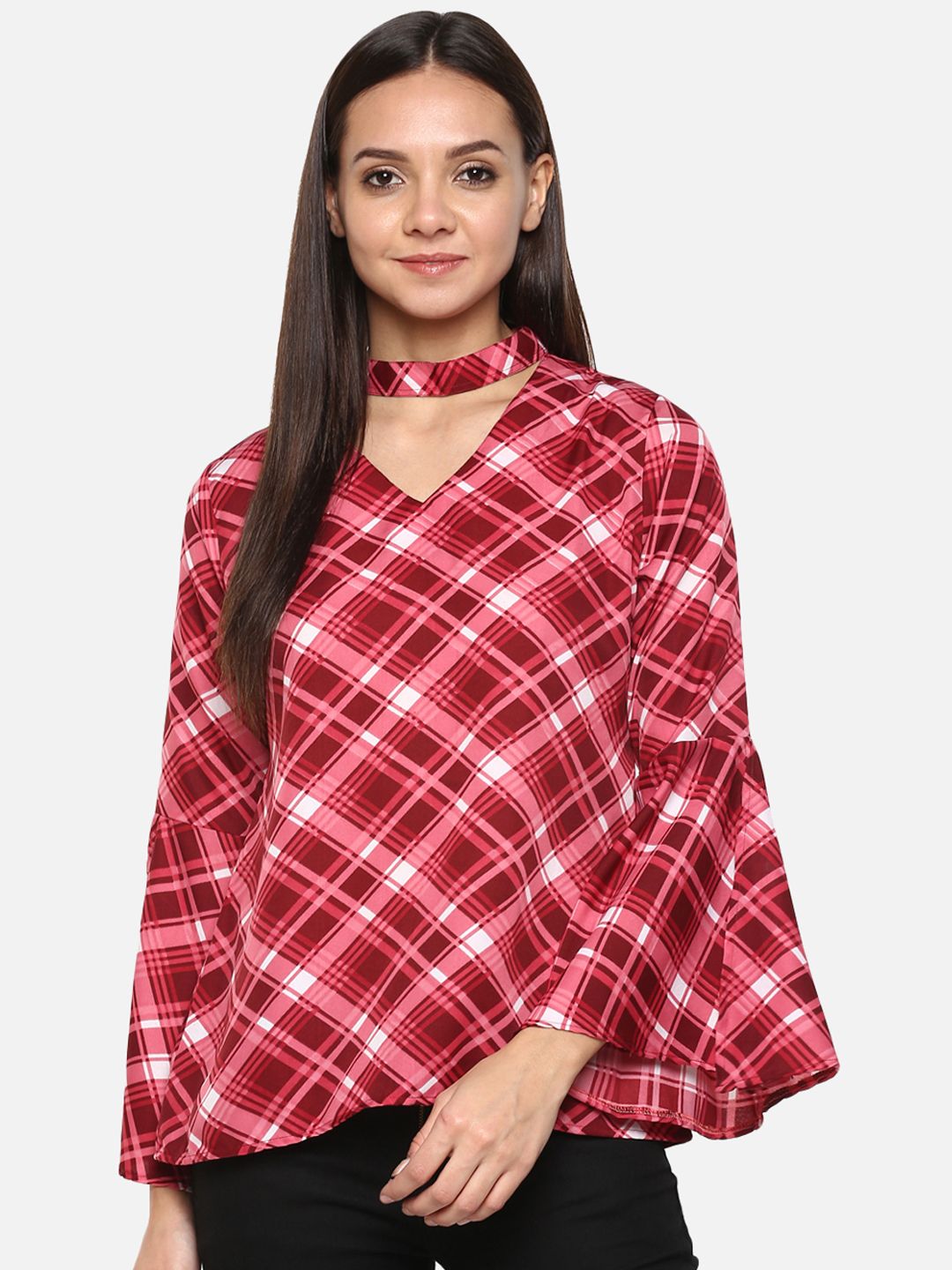 Pink Checkered Choker Top — view 1