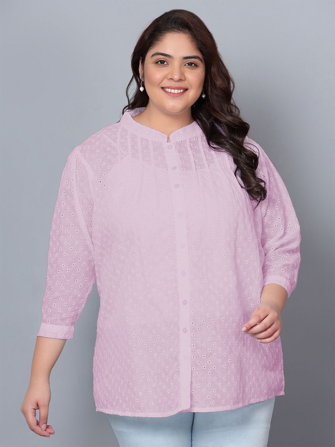 Pink Chikankari Plus Size Tunic — view 1
