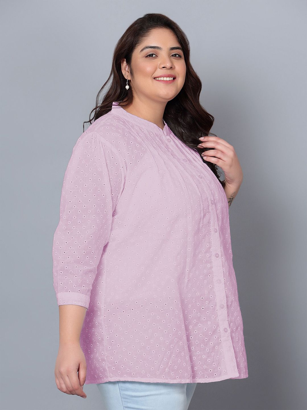 Pink Chikankari Plus Size Tunic — view 3