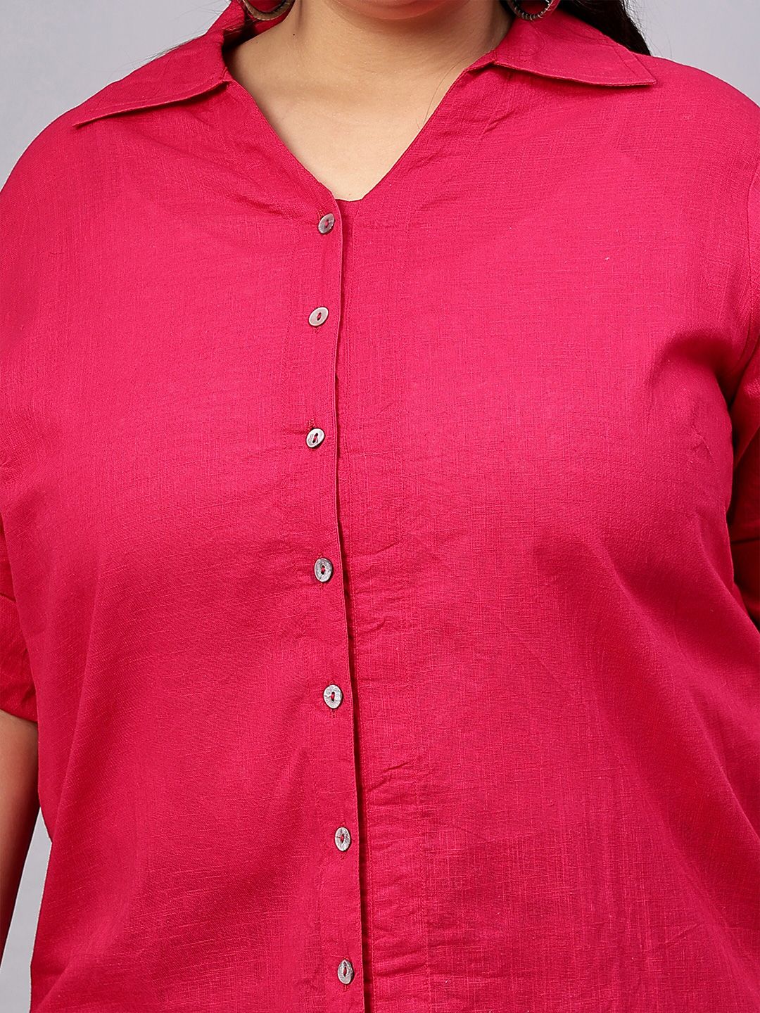 Pink Cotton Longline Plus Size Shirt — view 2