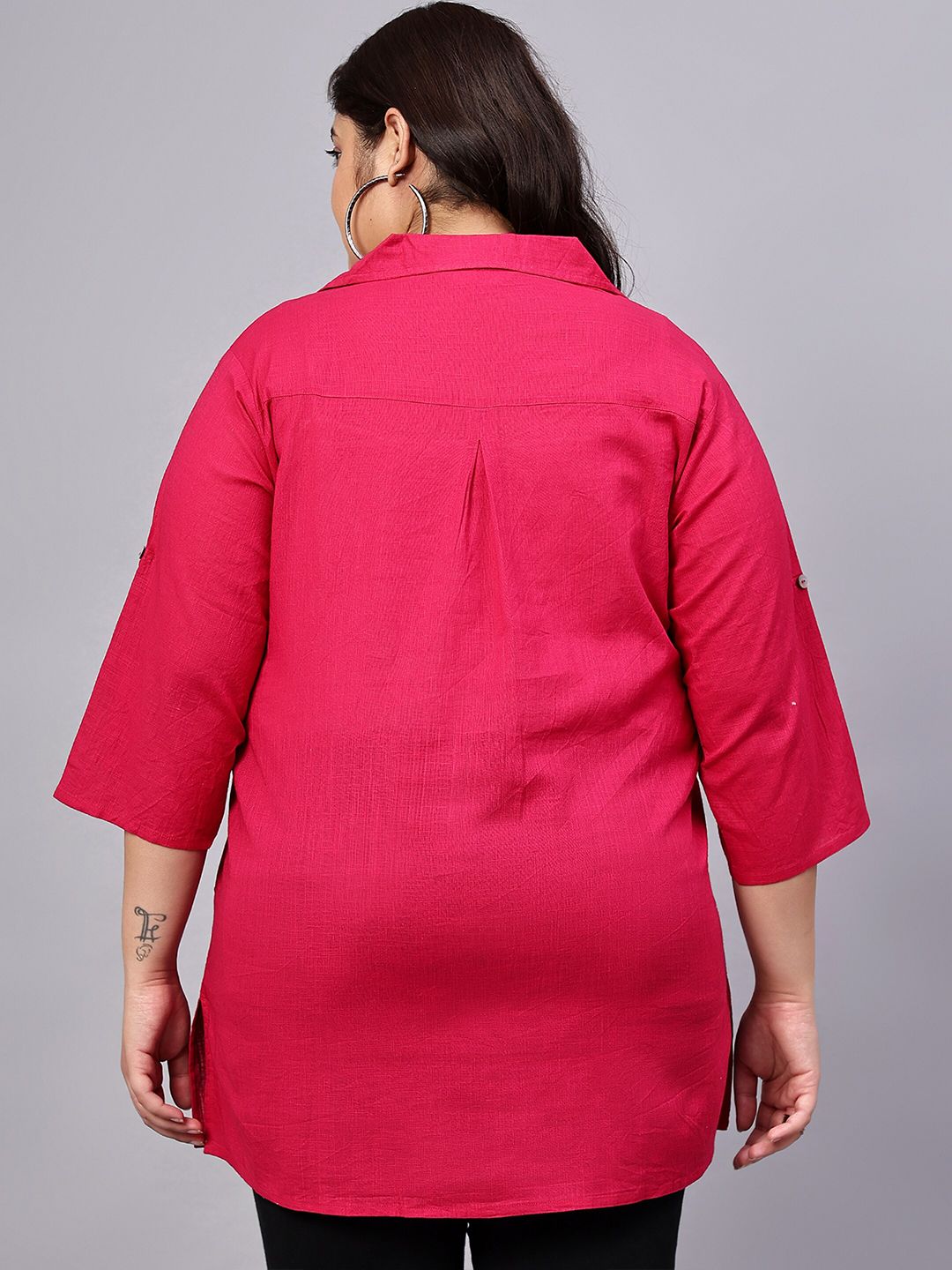 Pink Cotton Longline Plus Size Shirt — view 5