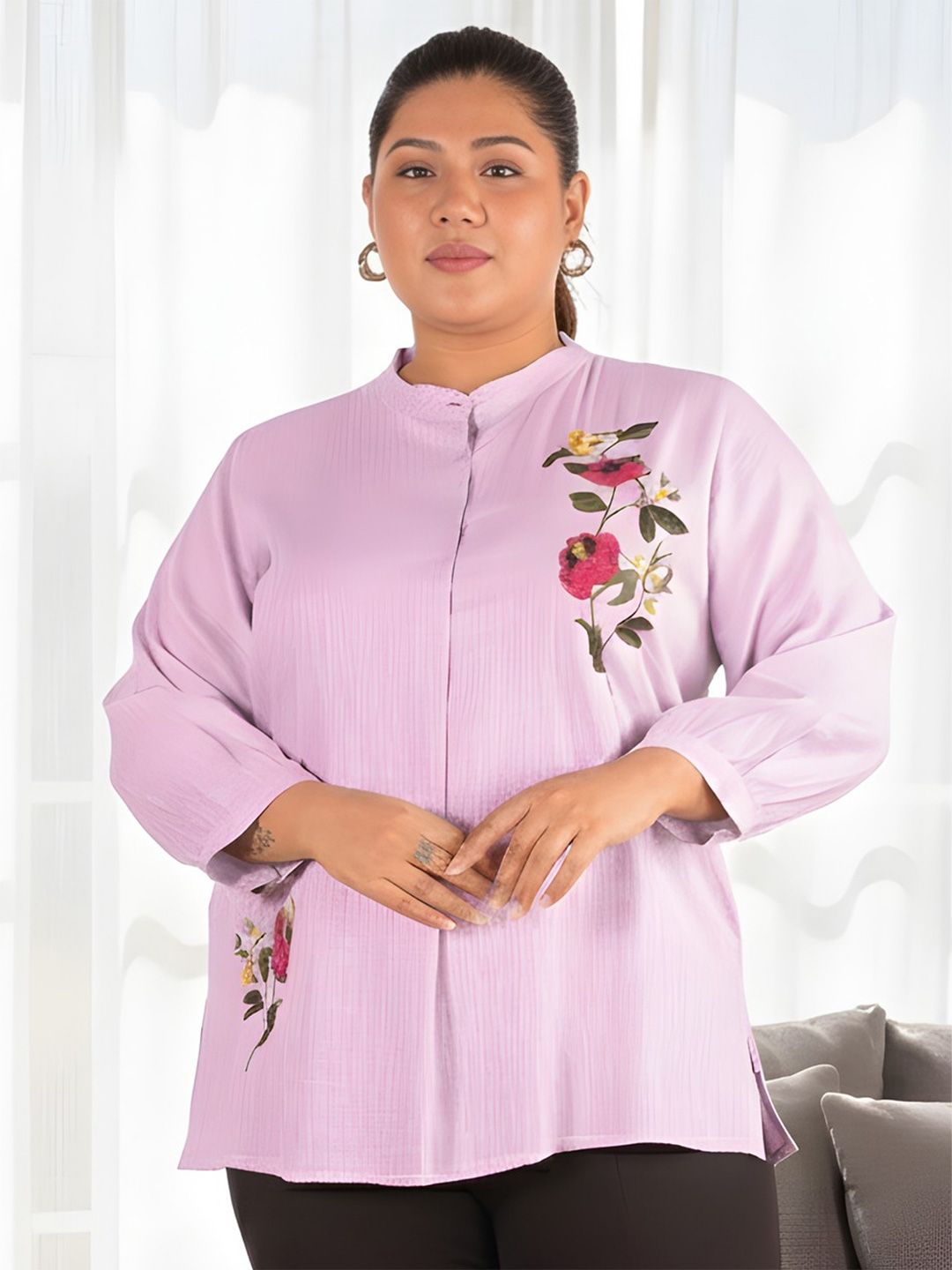 Pink Floral Embroidered Plus Size Tunic — view 1