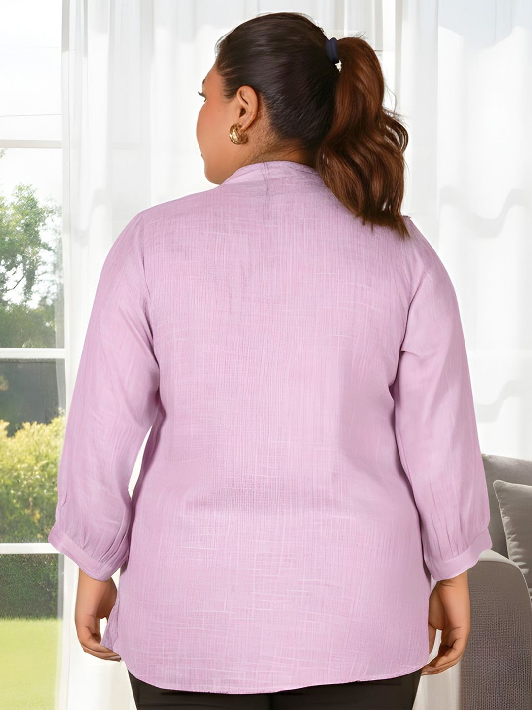 Pink Floral Embroidered Plus Size Tunic — view 5