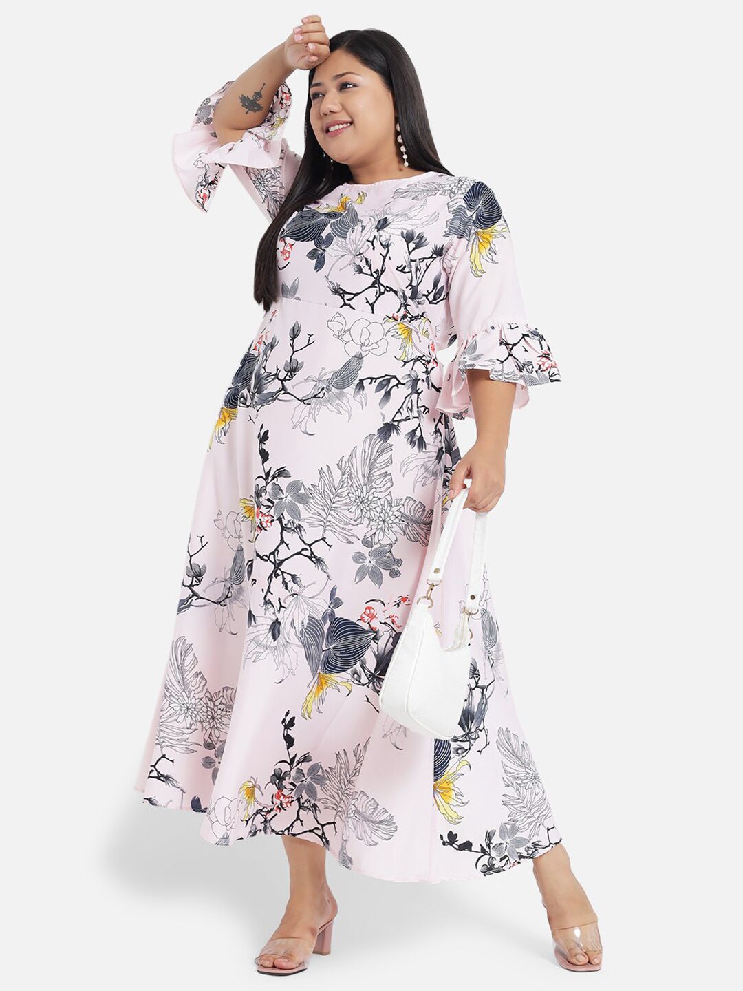 Pink Floral Maxi Plus Size Dress — view 4