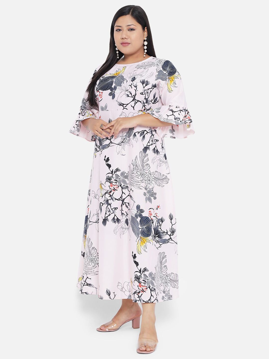 Pink Floral Maxi Plus Size Dress — view 7