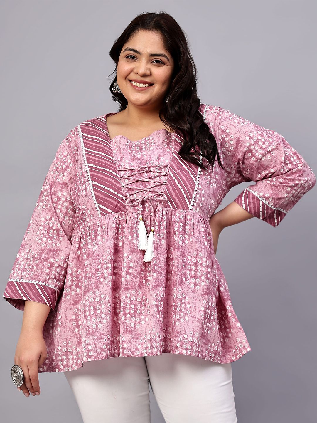 Pink Geometric Print Plus Size Tunic — view 1