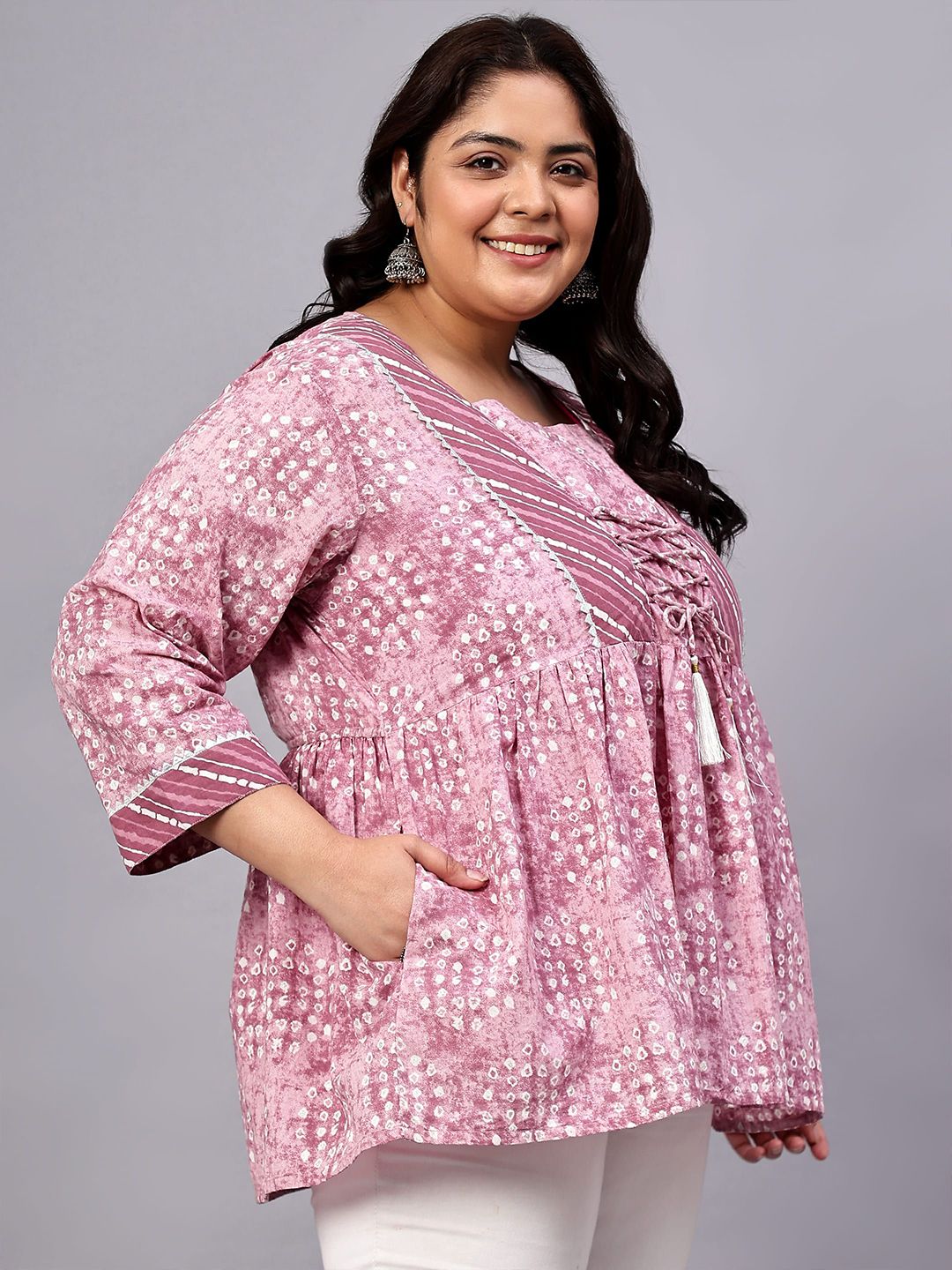 Pink Geometric Print Plus Size Tunic — view 3