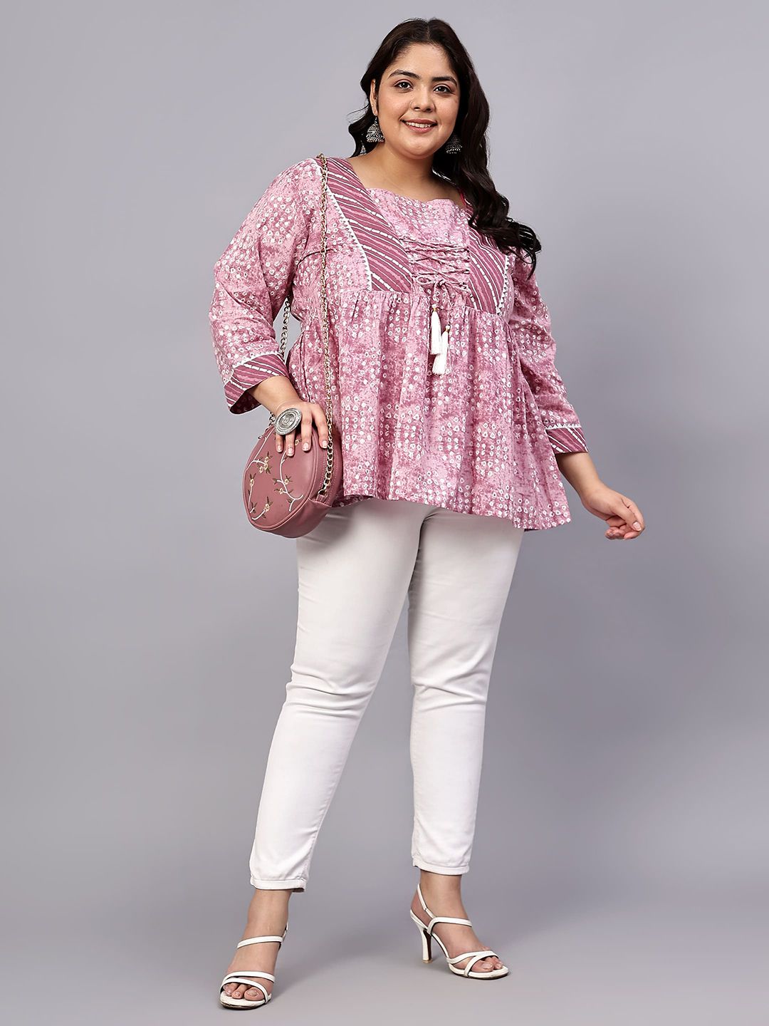 Pink Geometric Print Plus Size Tunic — view 7