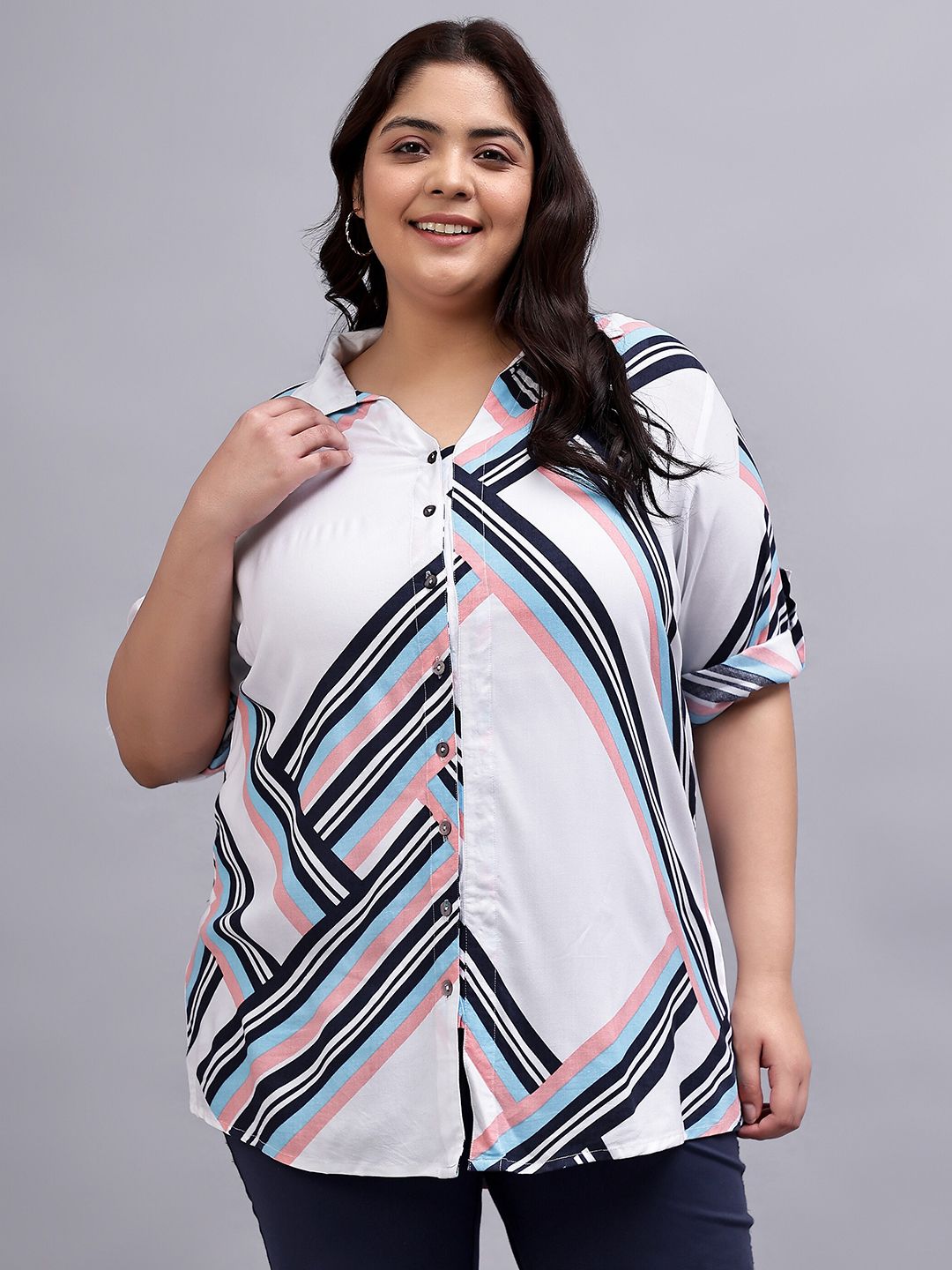 Pink Stripe Longline Shirt — view 2