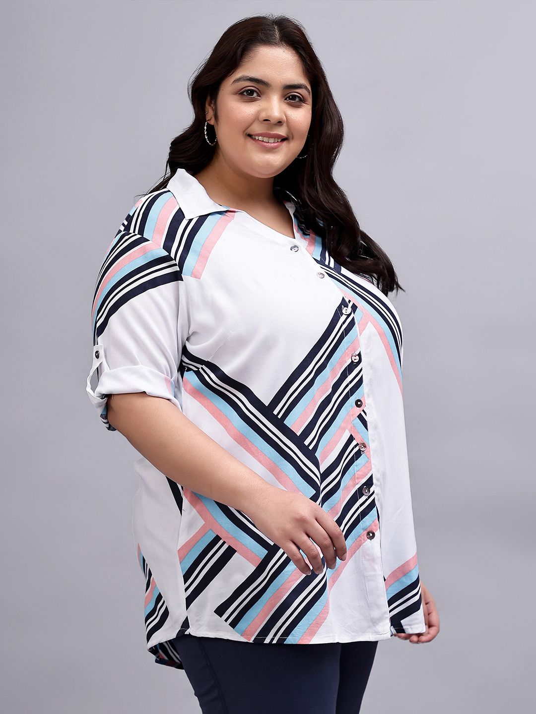 Pink Stripe Longline Shirt — view 4