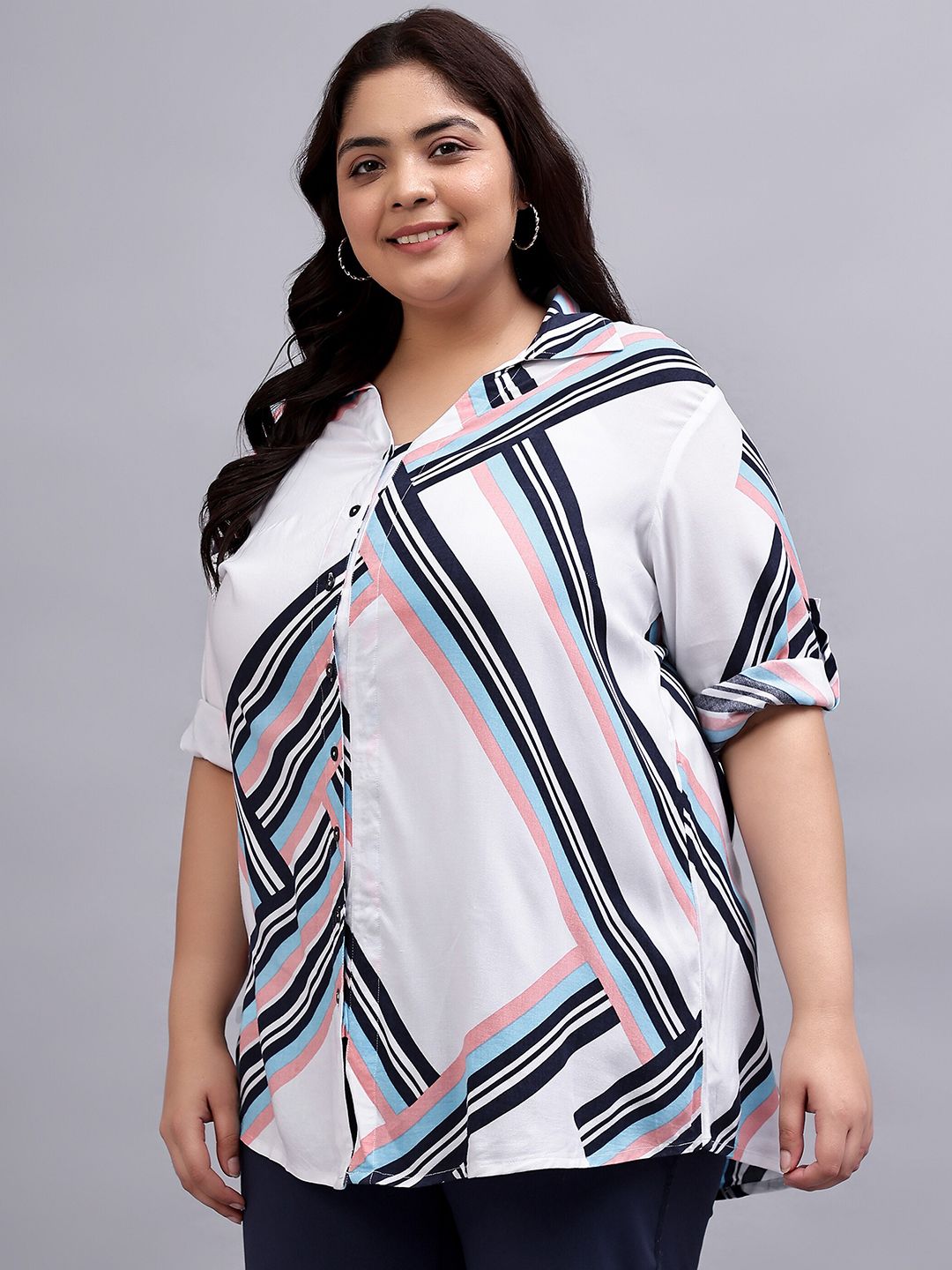 Pink Stripe Longline Shirt — view 5