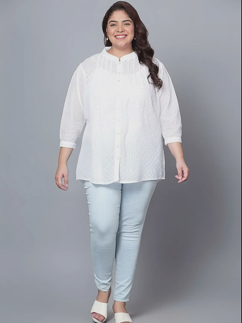 White Chikankari Plus Size Tunic — rampwalk