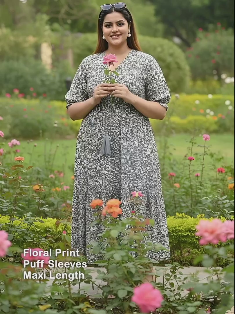 Black Floral Cotton Plus Size Dress — rampwalk