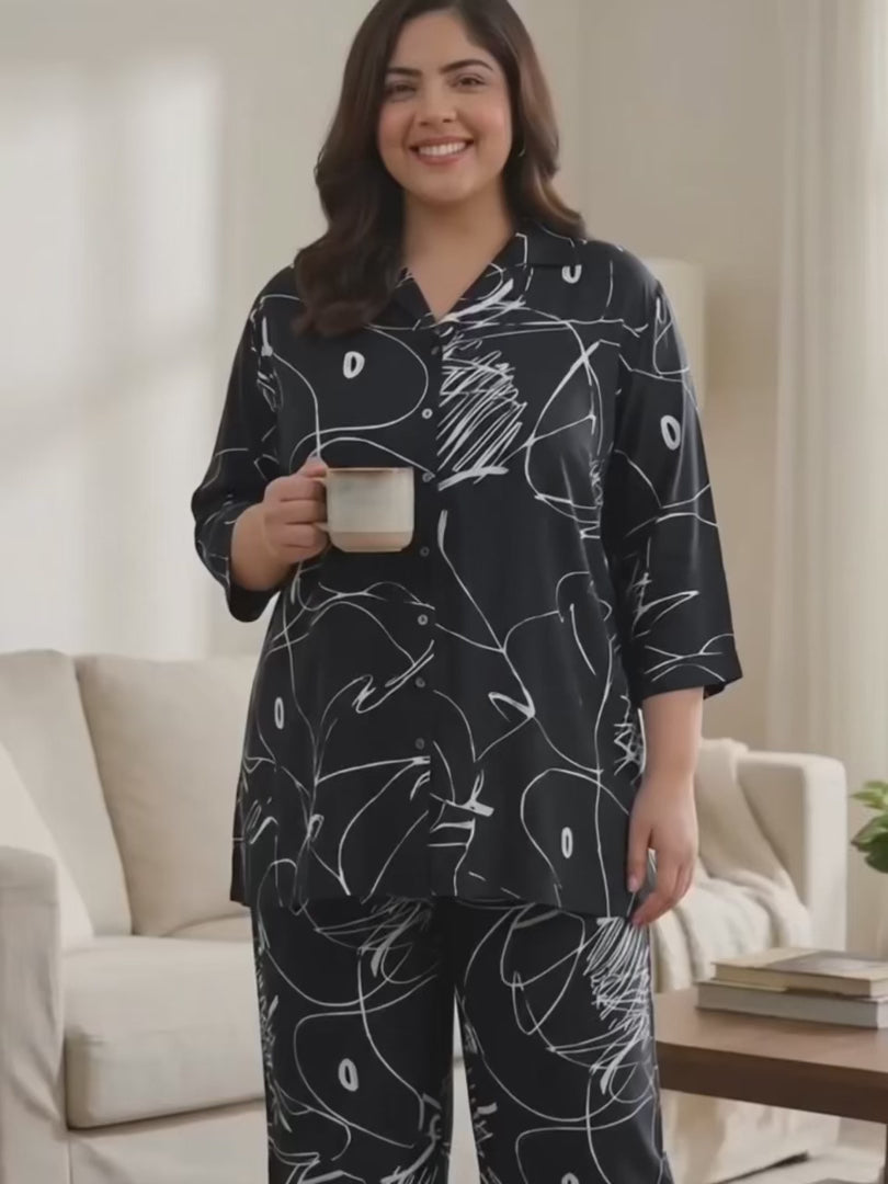 Black Scribble Print Plus Size Co-Ord Set — rampwalk