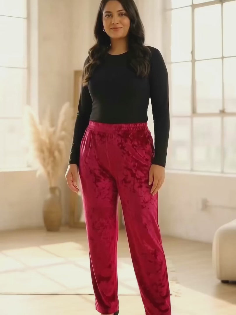Maroon Velvet Plus Size Trousers — rampwalk
