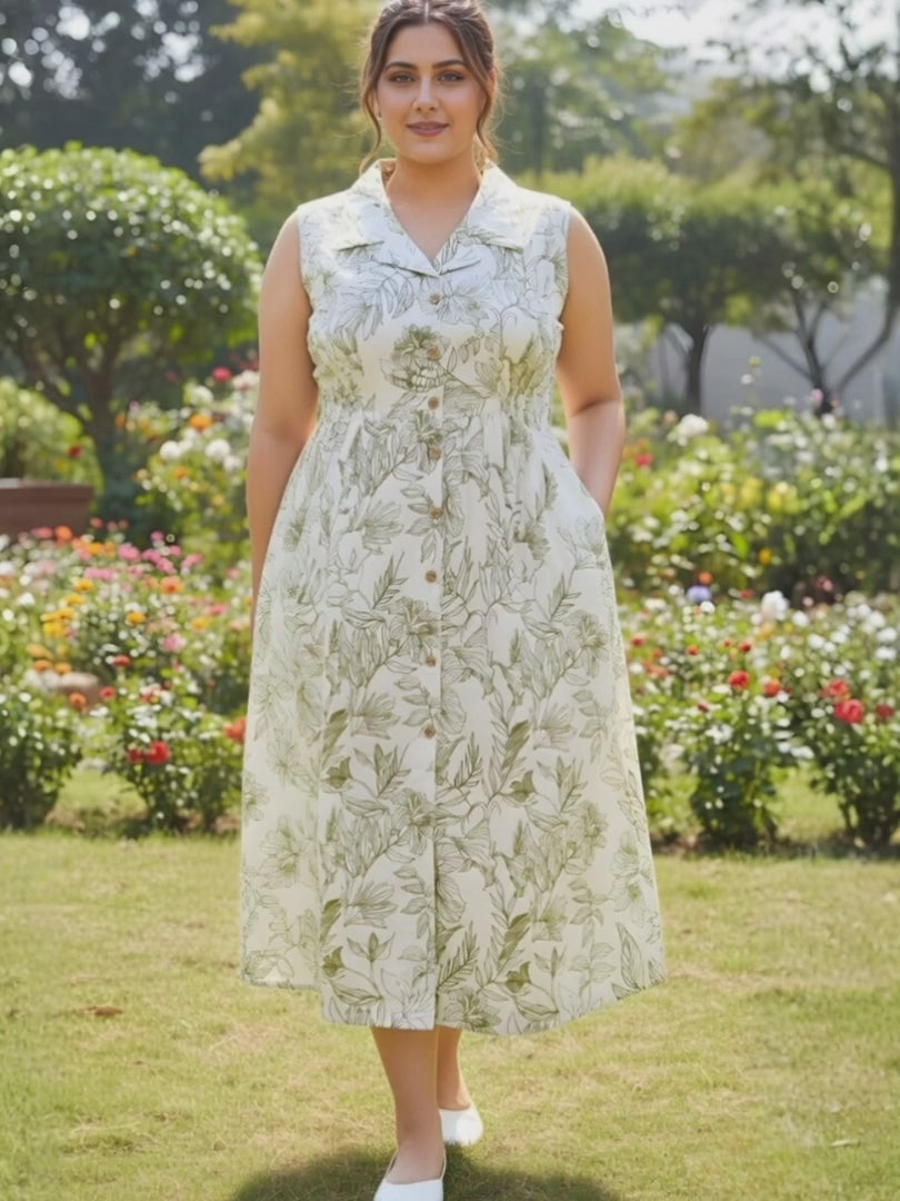 Green Stencil Print Midi Dress — rampwalk
