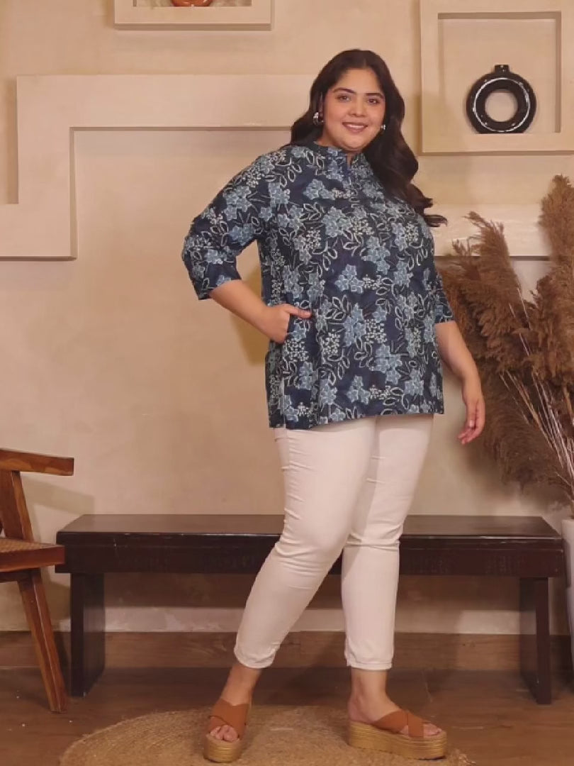 Blue Floral Cotton Print Tunic — rampwalk