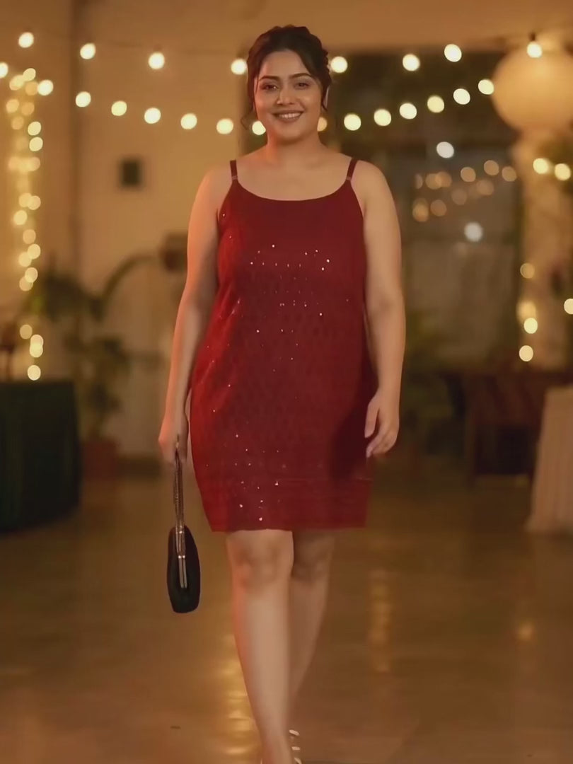 Red Sequinned Strap Dress — rampwalk