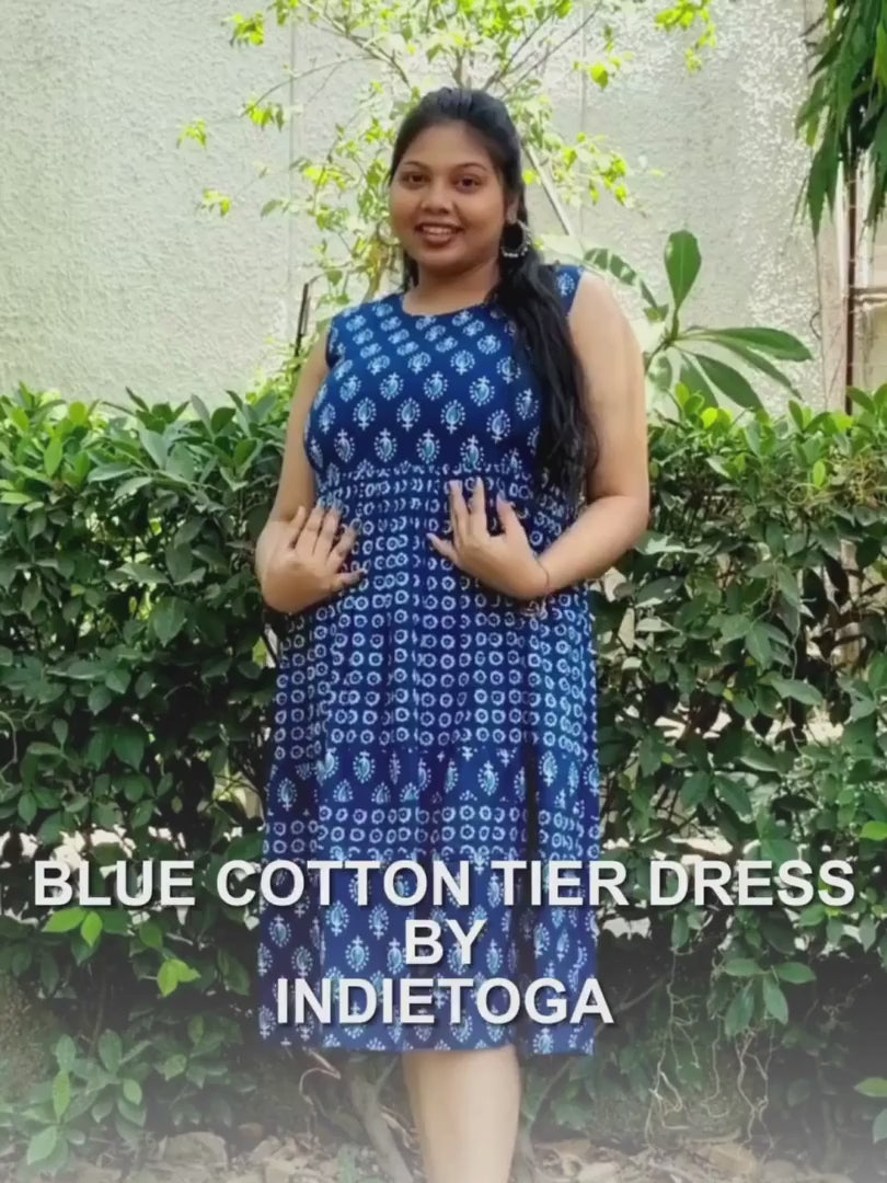 Blue Geometric Print Cotton Plus Size Dress — rampwalk