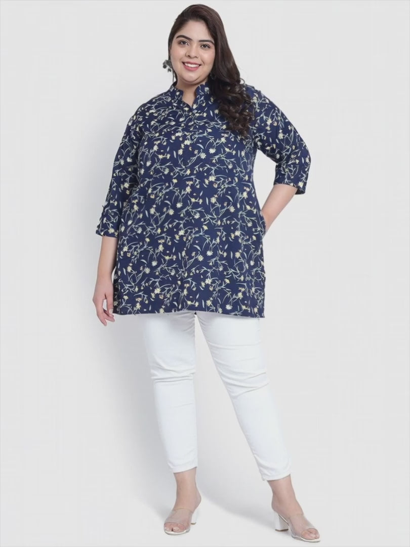 Blue Grassprint Plus Size Tunic — rampwalk