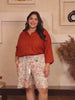 Orange Floral Print Plus Size Shorts — rampwalk