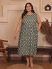 Green Geometric Print Cotton Plus Size Dress — rampwalk