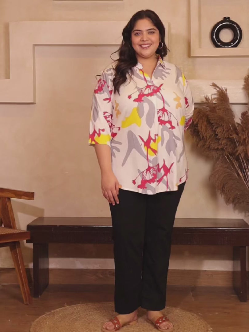 White Centrepleat Rayon Print Tunic — rampwalk