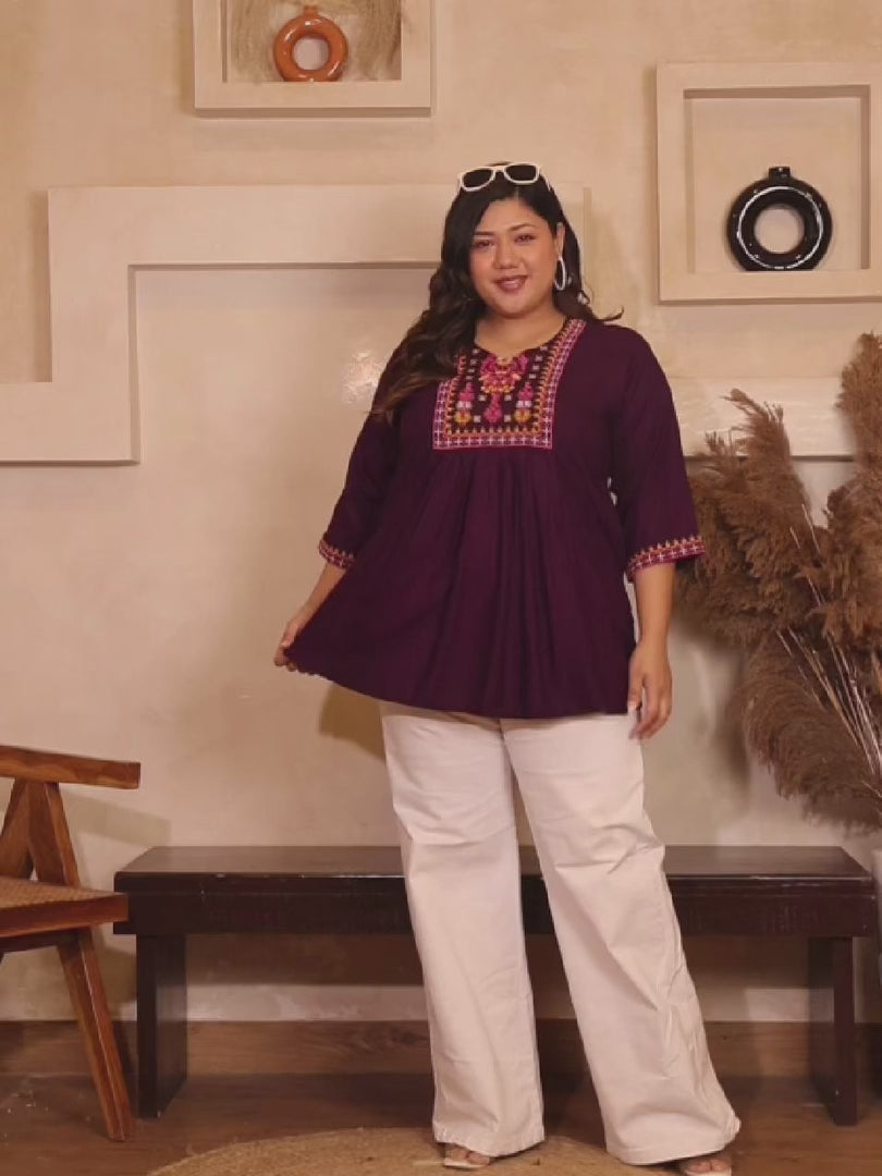 Burgundy Embroidered Plus Size Tunic — rampwalk