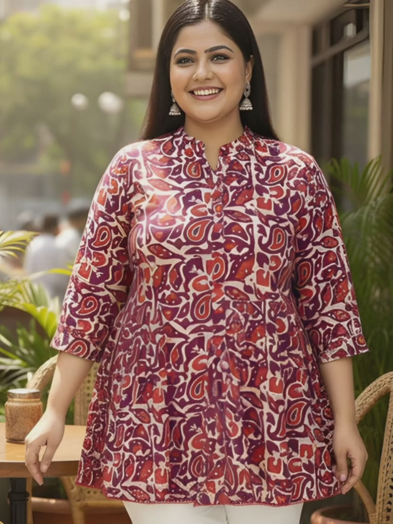 Red and Purple Print Cotton Tunic — rampwalk