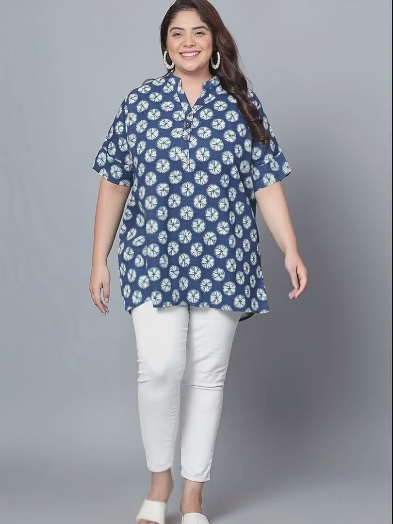 Blue Geometric Cotton Plus Size Tunic — rampwalk