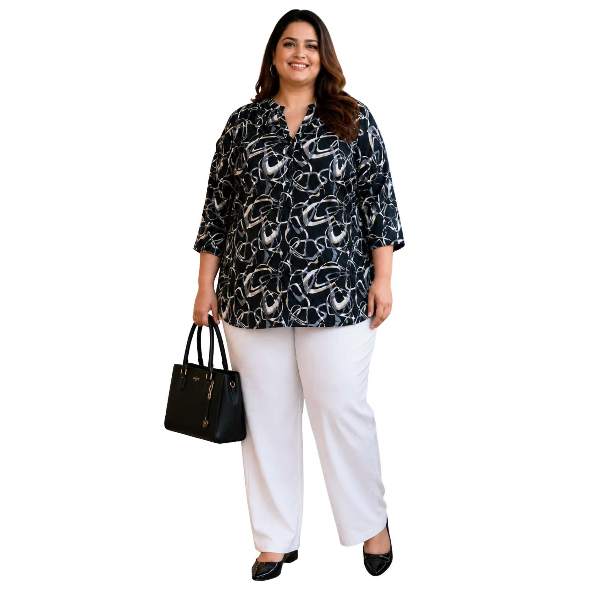 Black Centrepleat Print Tunic