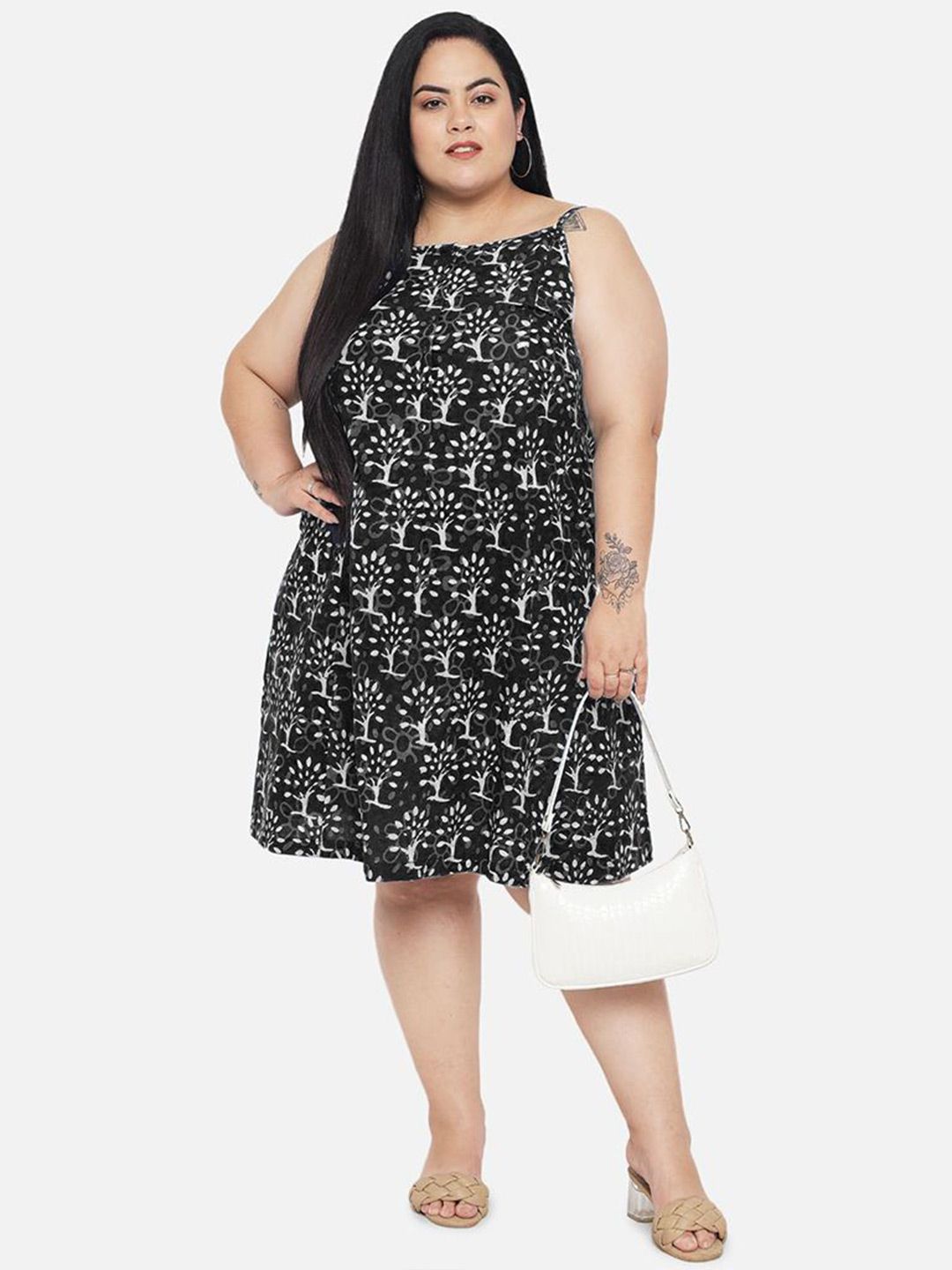 Black A-Line Hand Block Dress — view 7