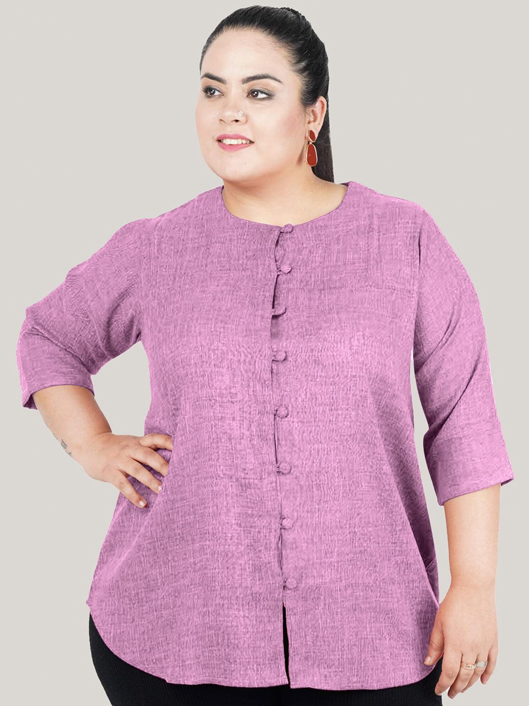 Purple Cotton Linen Plus Size Tunic — view 1