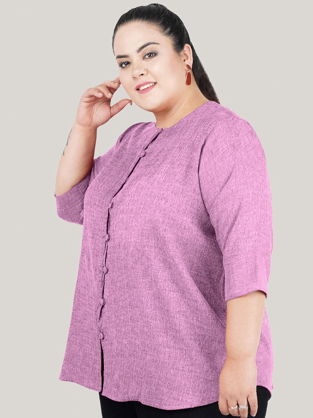 Purple Cotton Linen Plus Size Tunic — view 4