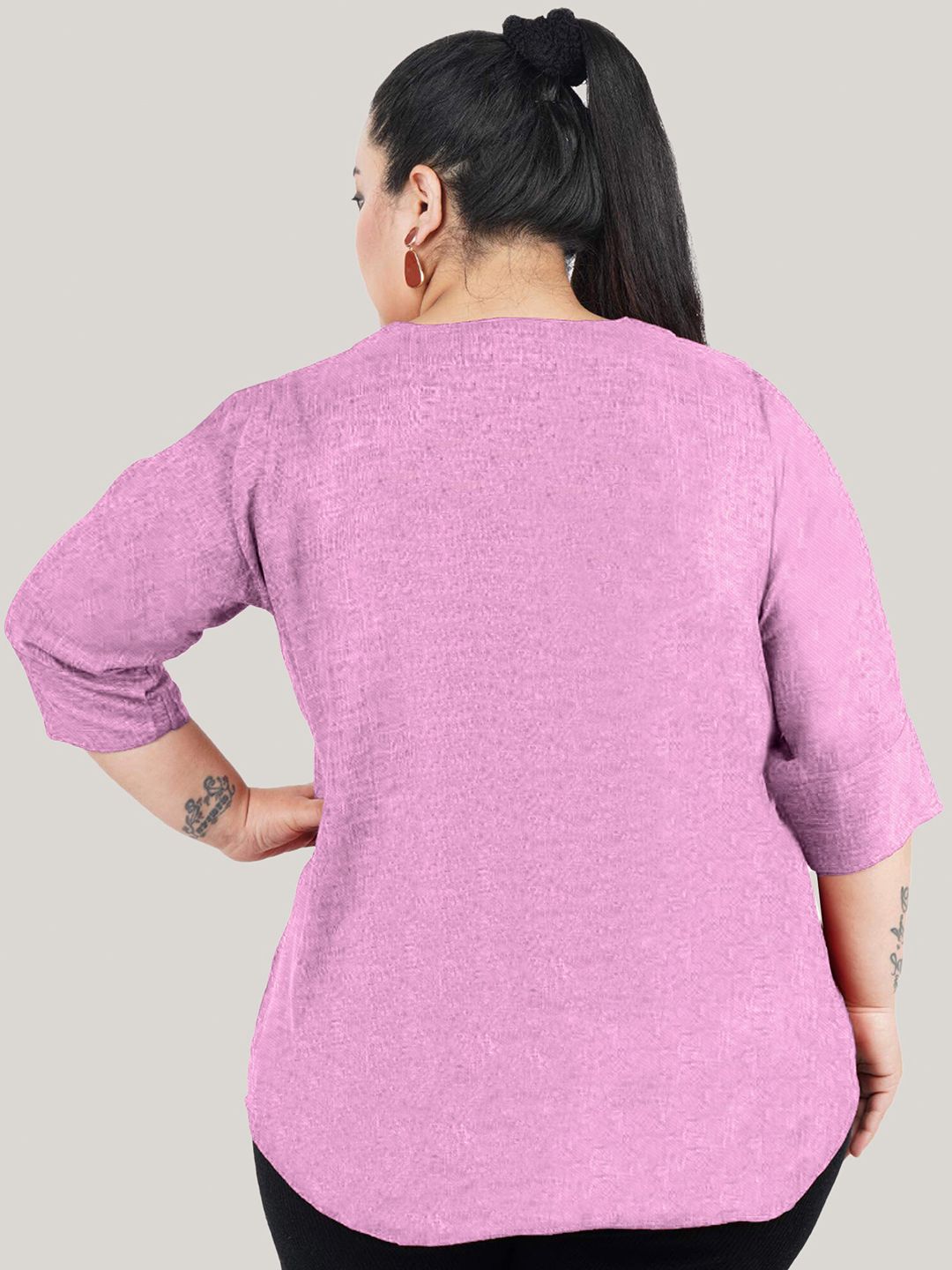 Purple Cotton Linen Plus Size Tunic — view 5